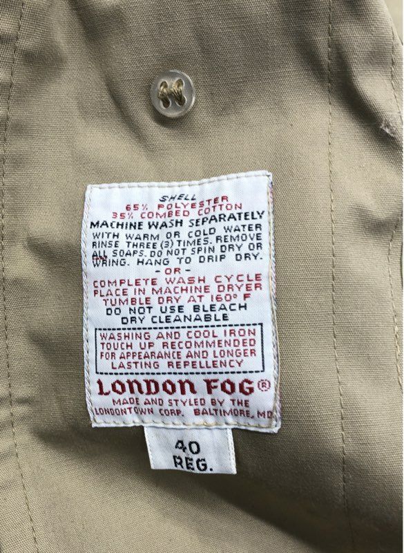 Vintage 80s London Fog Men's Tan Maincoat Trench Coat Faux Fur Liner Sz 40 Reg