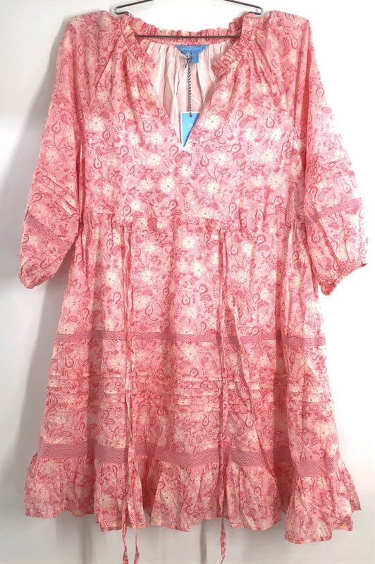 Draper James Women's Kellie Babydoll Dress Pink Paisley Floral Lace NWT Sz XS