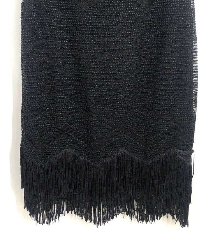 Karen Millen Women's Black Mesh Chevron Fringe Sheath Dress Sz 4 NWT