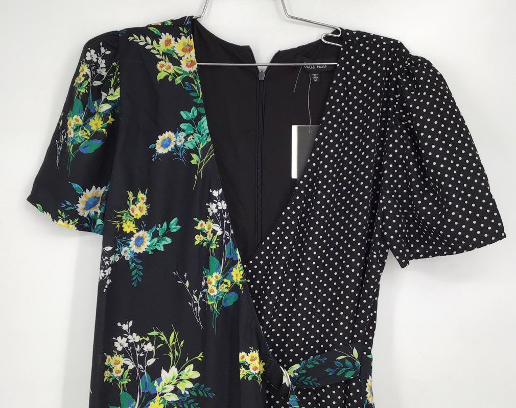 NWT Lea &amp; Viola Women&#39;s Black Floral Print Back Zip Wrap Dress Dress Size M