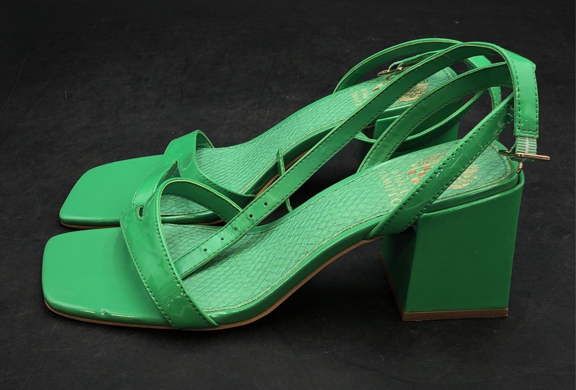Vince Camuto Jaren Green Patent Leather Square Toe Block Heel Sandals Size 8