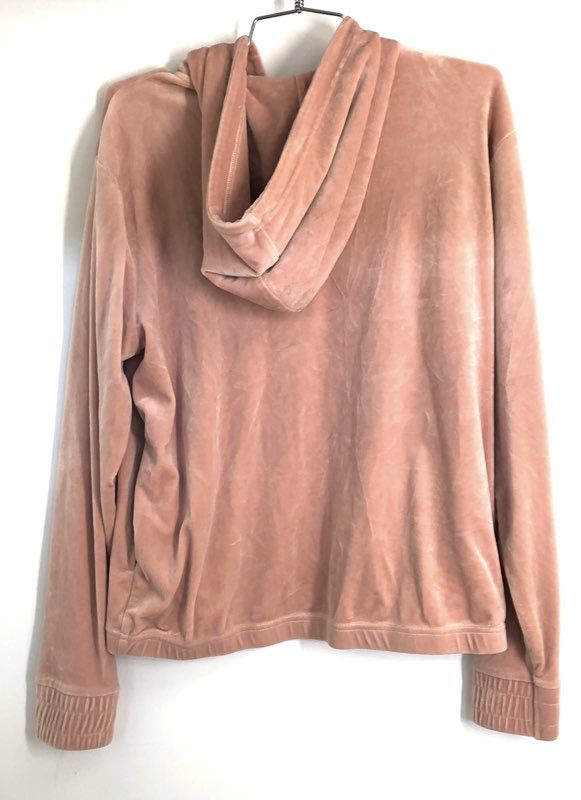 Fila Women's Blush Pink Velour Quarter Zip Pullover Hoodie Embossed Logo Sz L