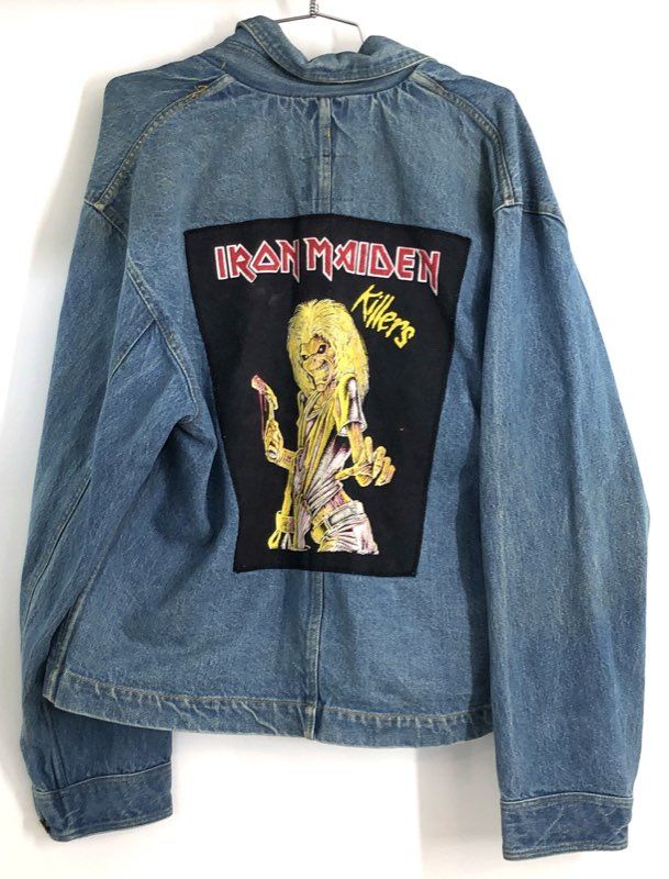 Vintage Iron Maiden Heavy Metal Band Patch Denim Jacket Chore Coat Sz L