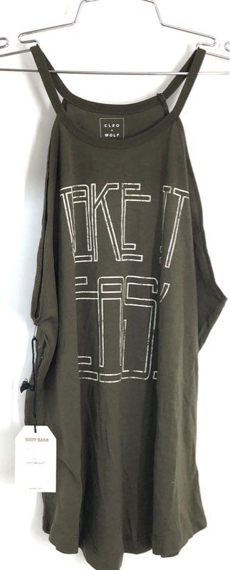 Cleo + Wolf Women's Tank Top Olive Green Sage Take It Easy Graphic Racer NWT XS