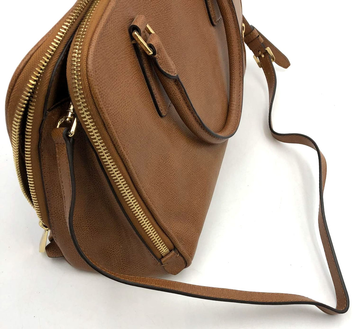 Michael Kors 'Reese' Brown Pebbled Leather Satchel with Gold-Tone Detail (+COA)