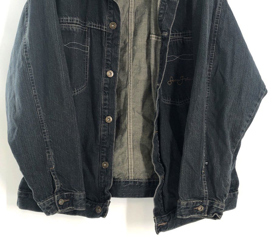 Sean John Men's Blue Denim Jean Jacket Vintage Y2K Oversized Script Sz XL