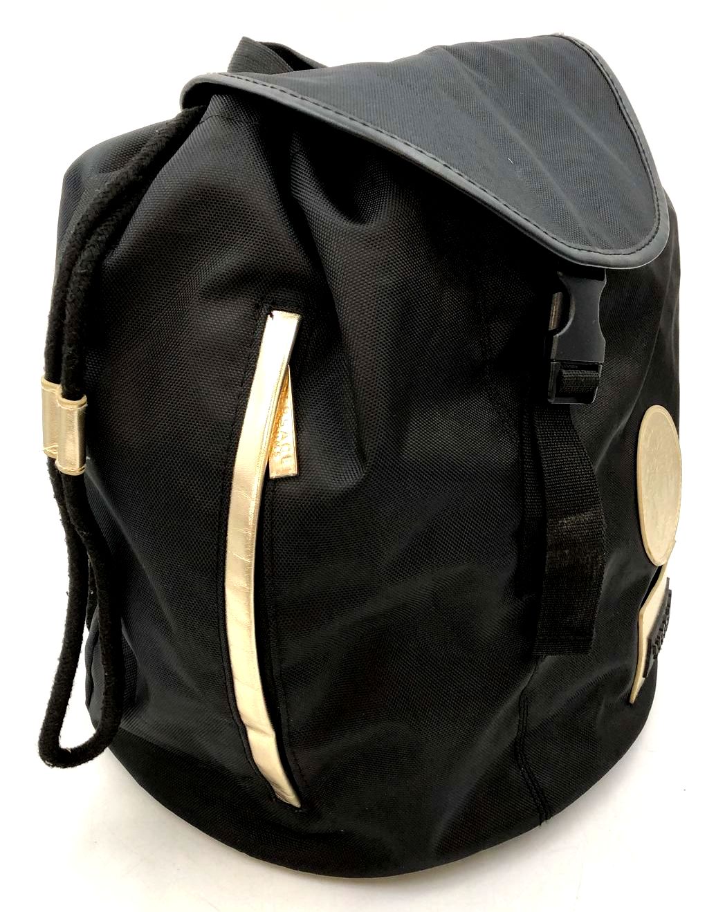 Versace Parfums Black Polyester Backpack with Metallic Gold Trim & Hardware