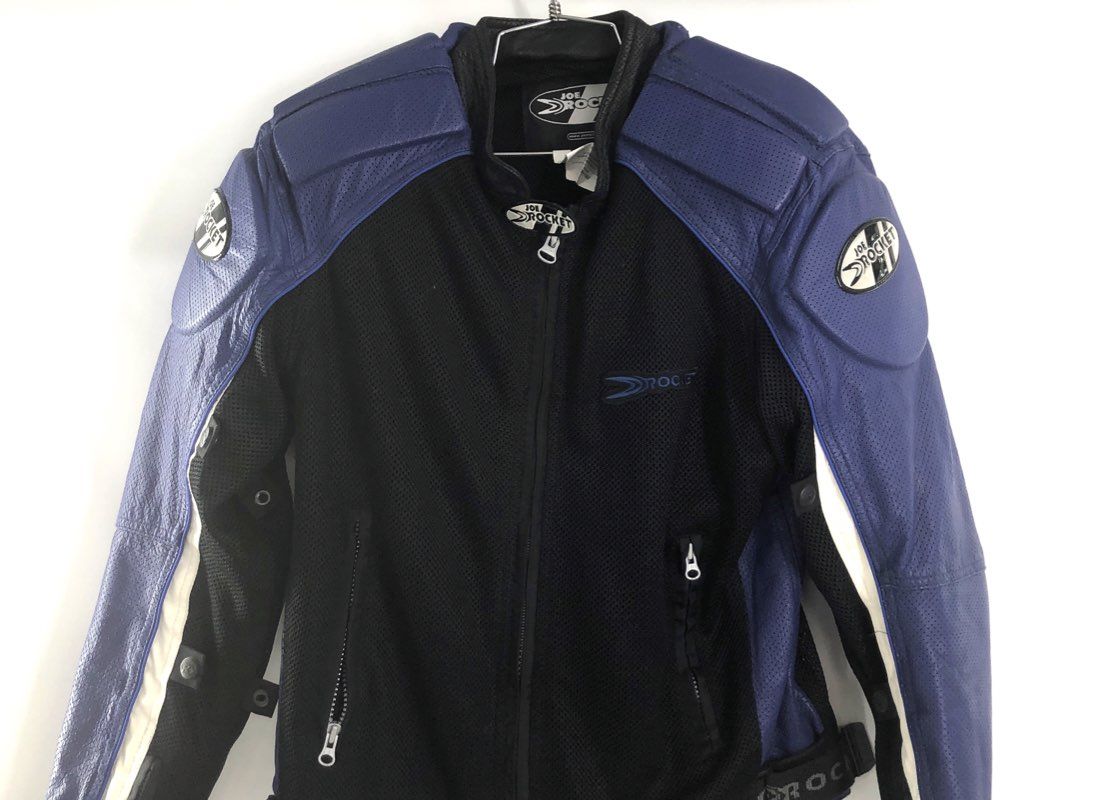 Joe Rocket Men's Black Blue Perforated Leather Mesh Motorcycle Jacket M