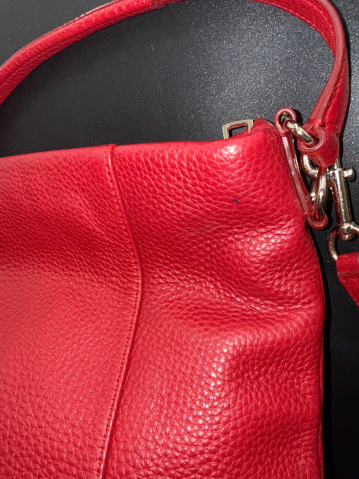 Coach Red Pebbled Leather Crossbody Bag Gold Hardware COA
