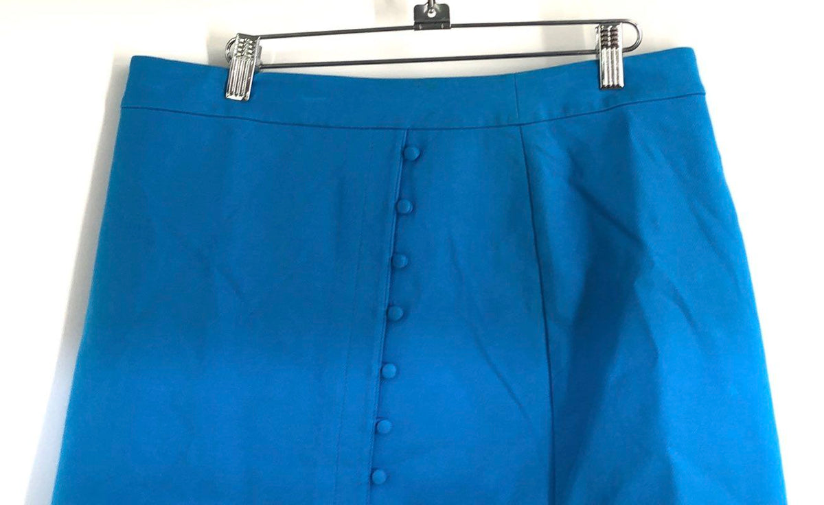 LOFT Women's Blue Button Front Mini Skirt Cotton Blend Sz 10 NWT