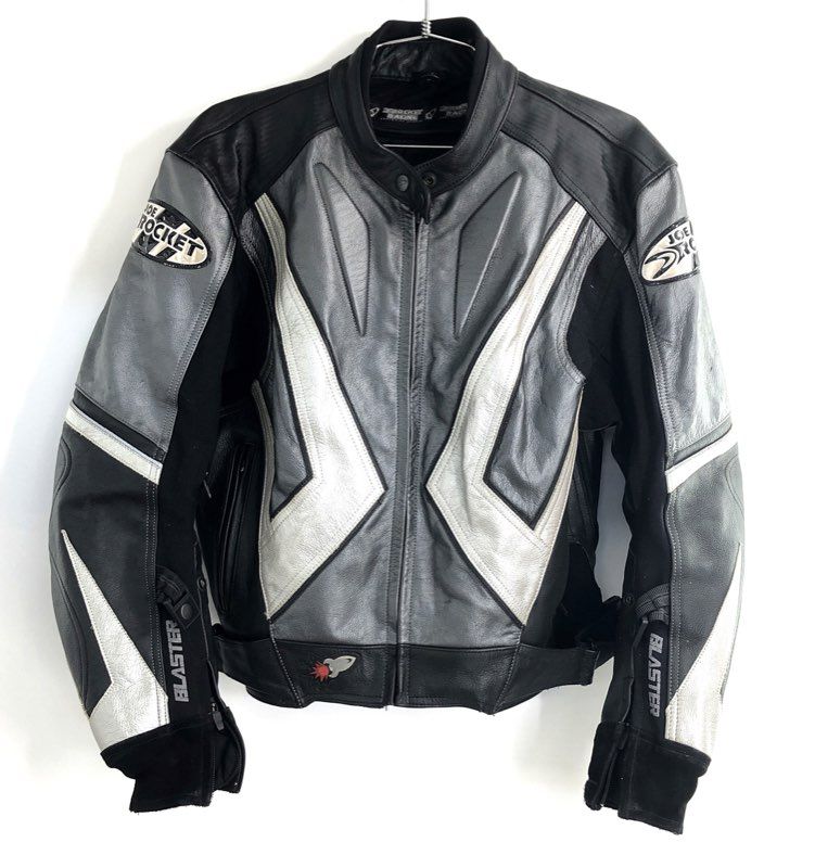 Joe Rocket Women's Blaster Leather Motorcycle Racing Jacket Black Silver Sz L