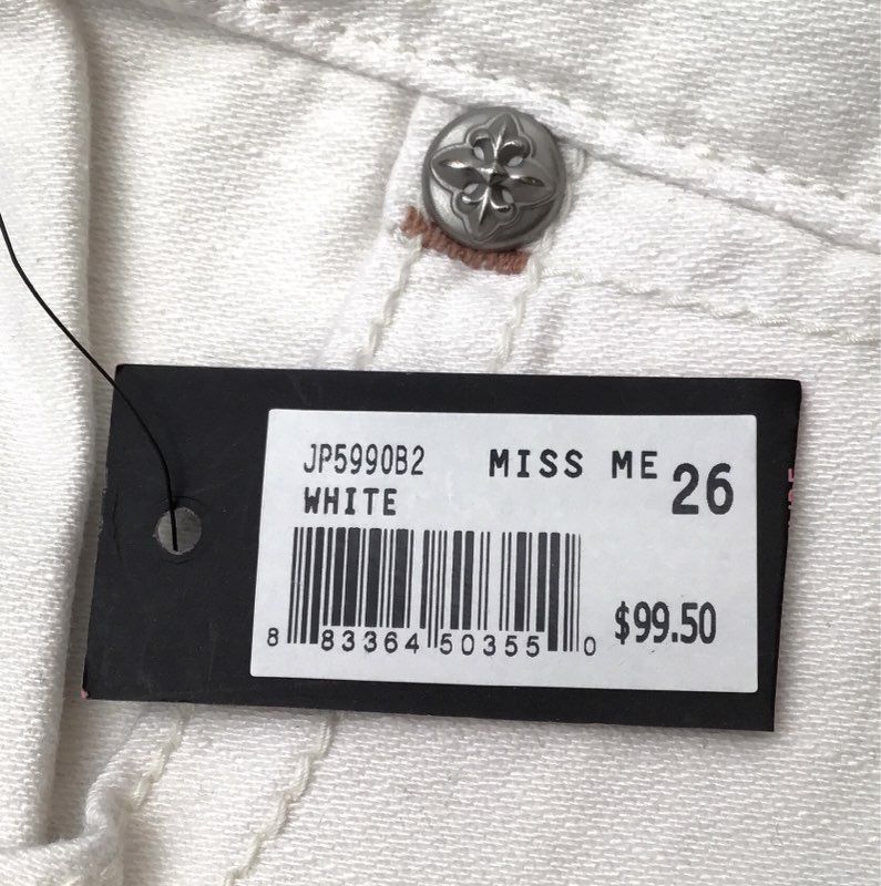 NWT Miss Me Women's White Fleur de Lis Embellished Signature Bootcut Jeans 26