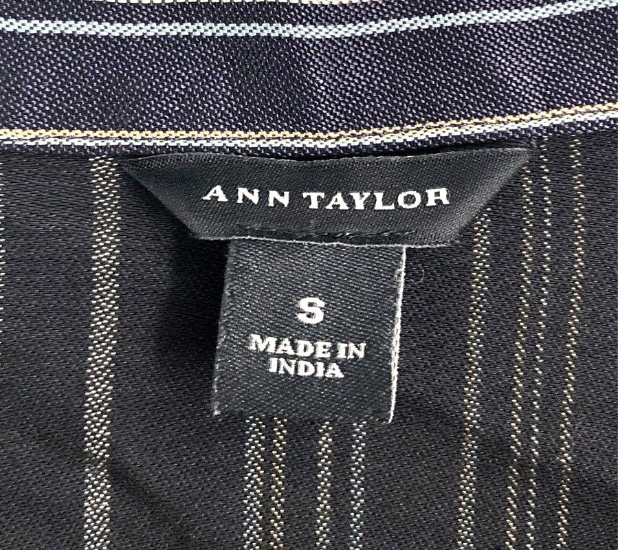 Ann Taylor Women's Navy Striped Shirt Dress Tie Waist Long Sleeve V-Neck Sz S
