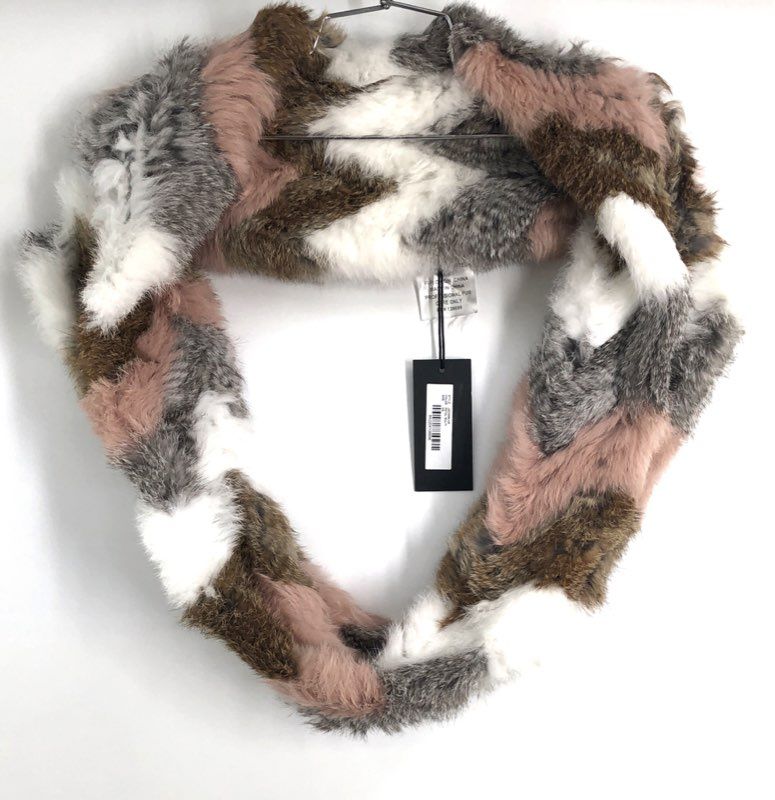 Jocelyn Women's Real Rabbit Fur Infinity Scarf Petal Multi Chevron NWT OS
