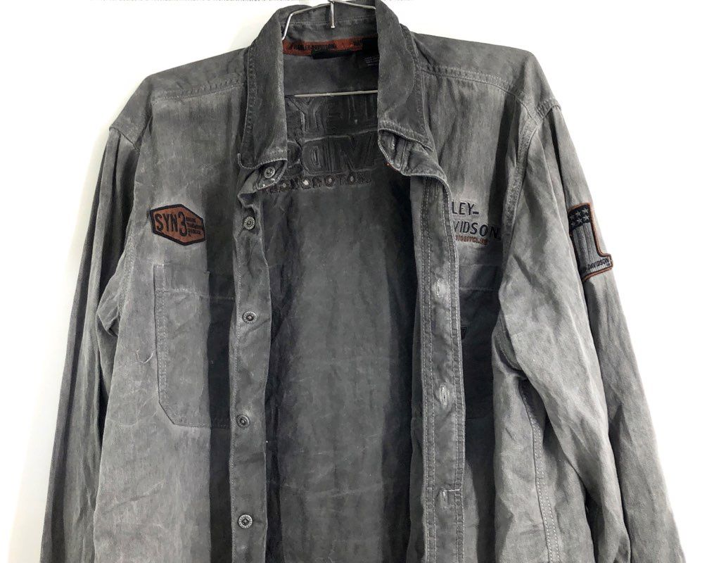 Vintage 2000s Harley-Davidson Grey Long Sleeve Patch Button Down Shirt Sz XL