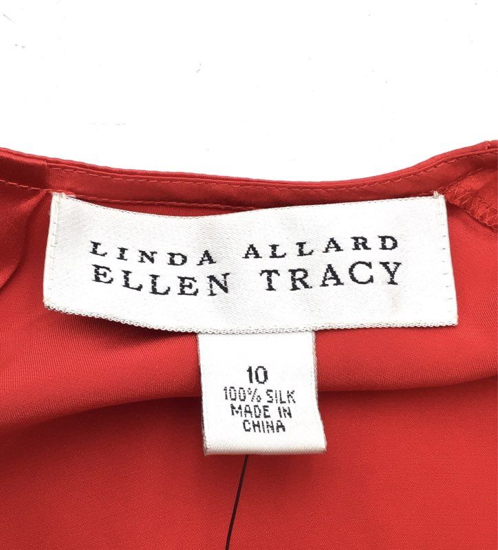 NWT Linda Allard Ellen Tracy Women&#39;s Red Silk Back Button Blouse - Size 10