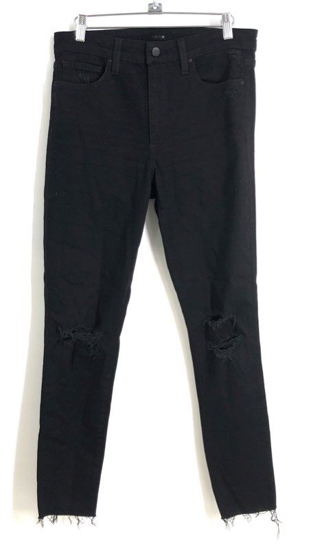 Joe's Jeans Women's Black High Rise Skinny Ankle Distressed Raw Hem Sz 28
