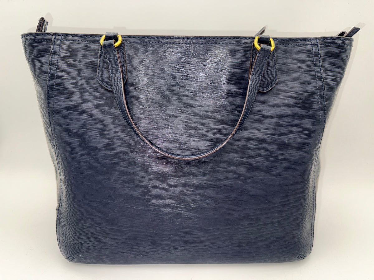 Coach Blue Textured Leather Poppy Tote Bag Gold Hardware COA