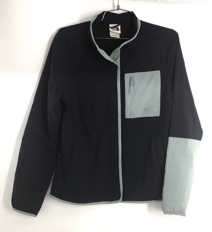 The North Face Women's Navy Colorblock Snap-Front Mountain Sweatshirt Jacket M