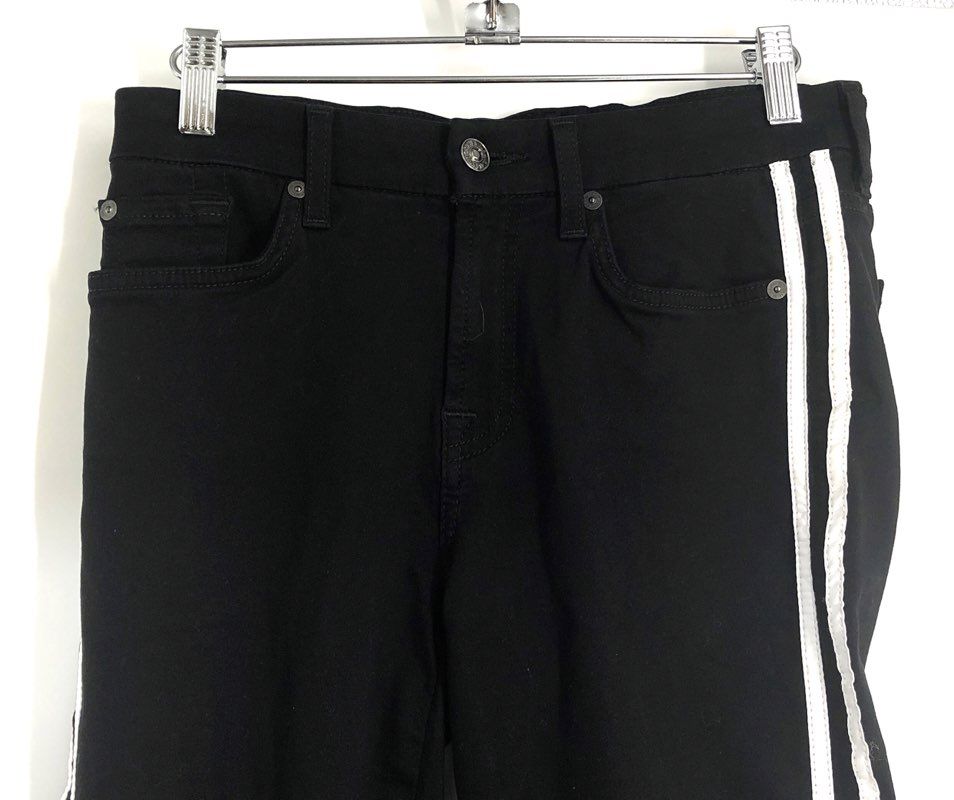 7 For All Mankind Women's Black The Ankle Skinny White Side Stripe Jeans Sz 27