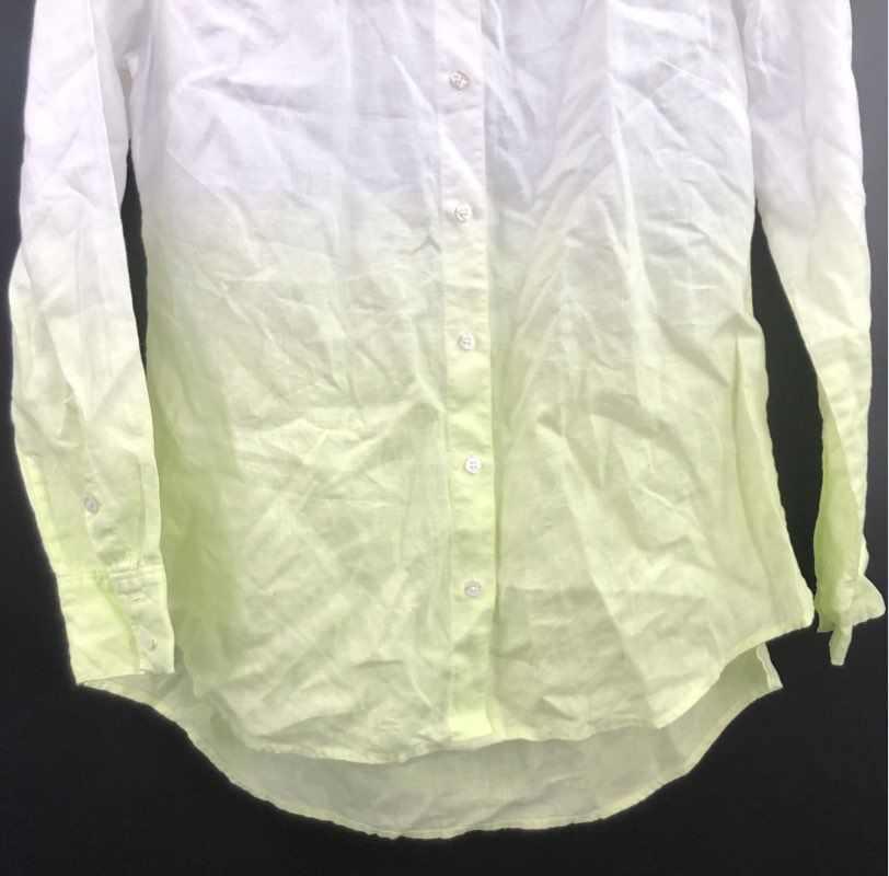 Tommy Bahama Women's White Lime Green Ombre Linen Button Down Shirt Sz XS