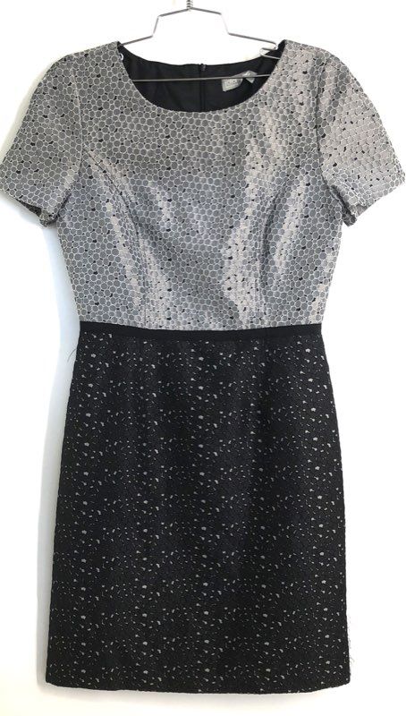 Rolando by Rolando Santana Women's Silver Black Lattice Sheath Dress Sz 6