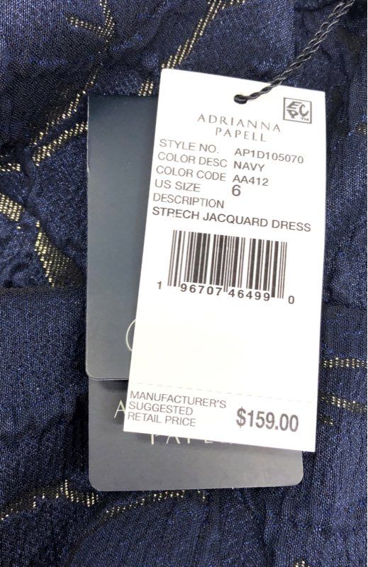 Adrianna Papell Women's Navy Gold Metallic Jacquard Sheath Dress Sz 6 NWT