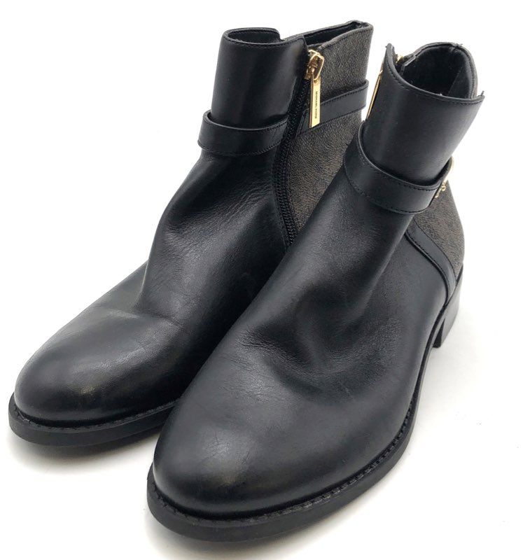 Michael Kors SG20H Black Leather Monogram Canvas Ankle Boots Size 6M