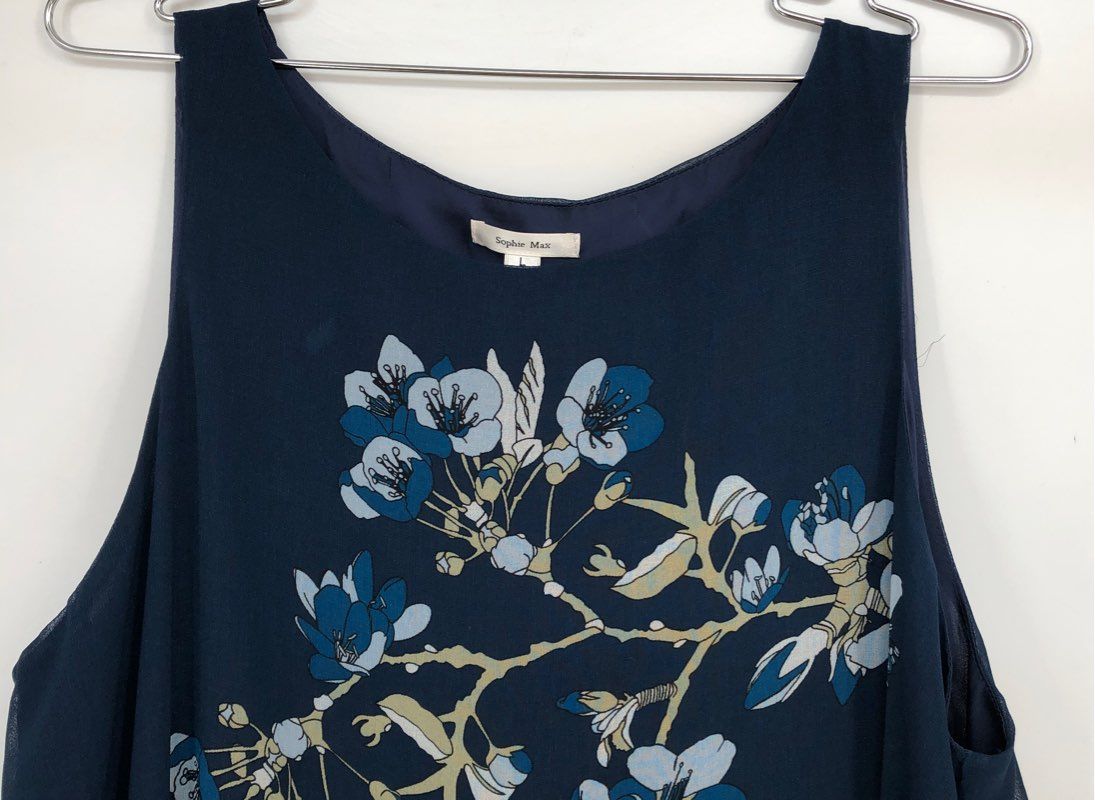 NWT Sophie Max Women&#39;s Navy Blue Floral Shift Dress - Size Large