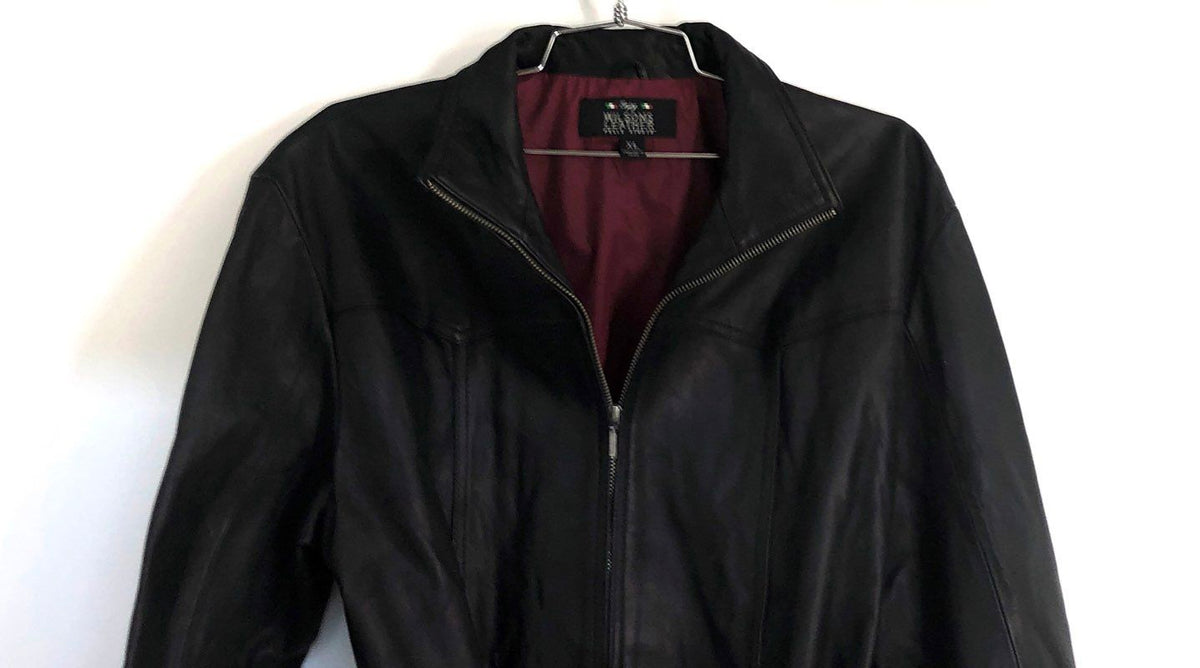 Vintage Y2K Wilsons Leather Pelle Studio Women's Black Belted Leather Jacket XL