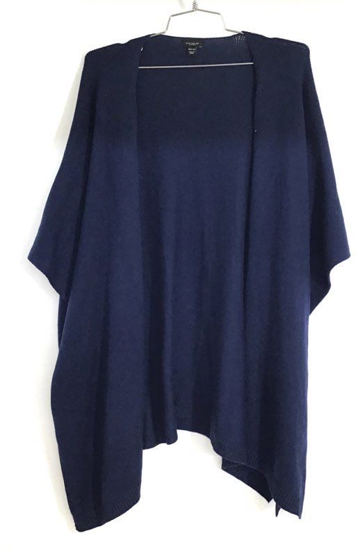 Ann Taylor Factory Women's Navy Blue Knit Open Front Poncho Wrap One Size
