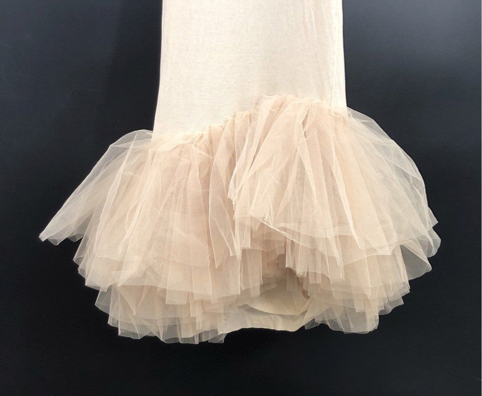 BCBGMAXAZRIA Women's Cream Ribbed Knit Tulle Hem Mini Dress NWT Sz M