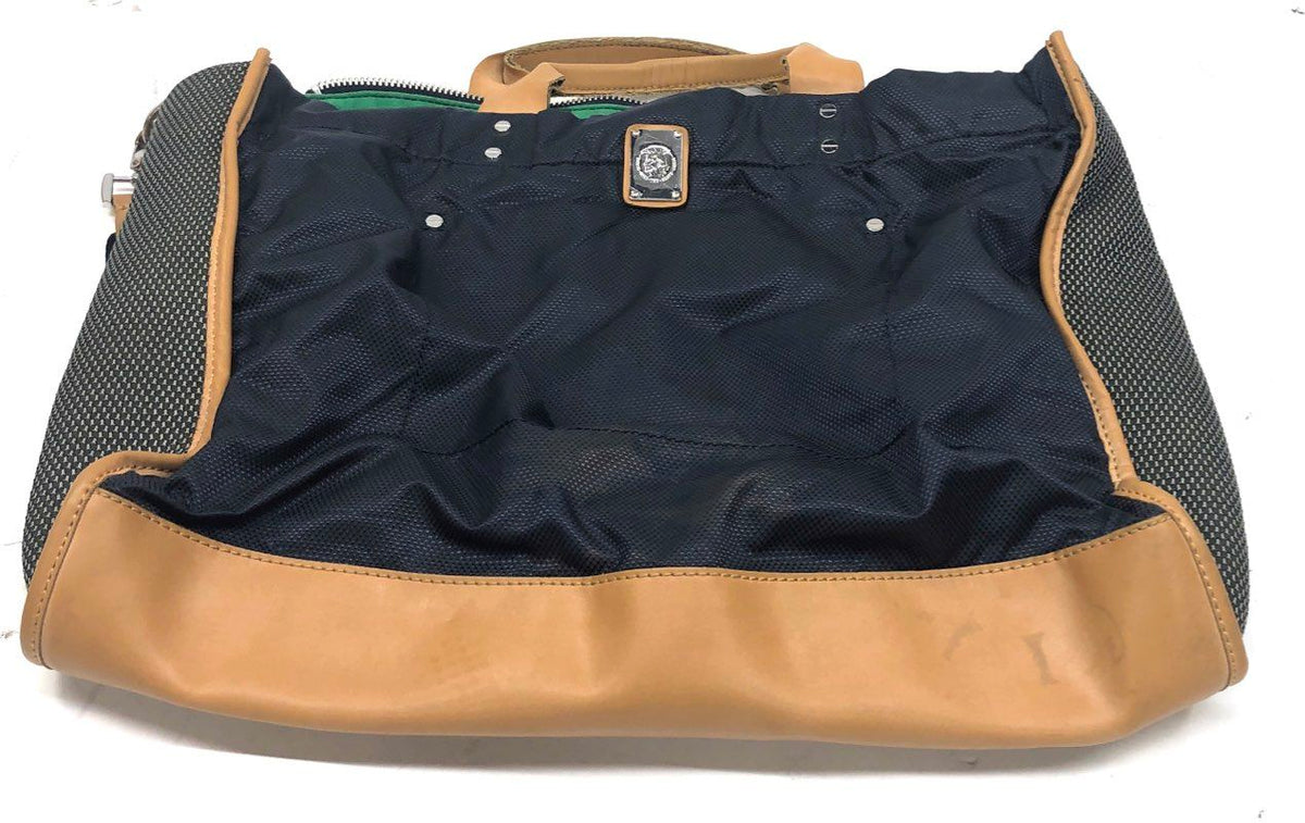 Vintage Diesel Industry Navy Mesh Tan Leather 2-Way Tote Crossbody Bag Large