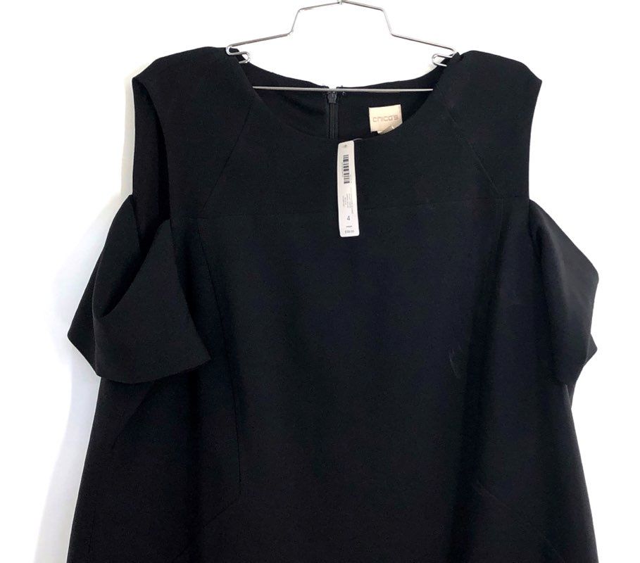 Chico's Women's Black Cold Shoulder Seamed Short Dress Cocktail Sz 4 NWT