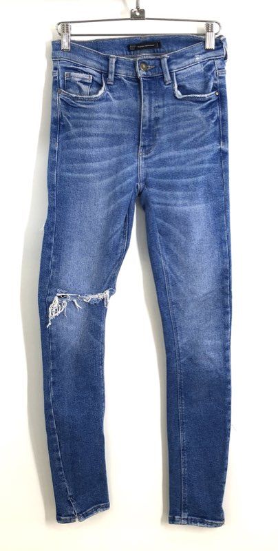 Zara Women's Blue Trafaluc High Rise Distressed Ripped Skinny Jeans Sz 26