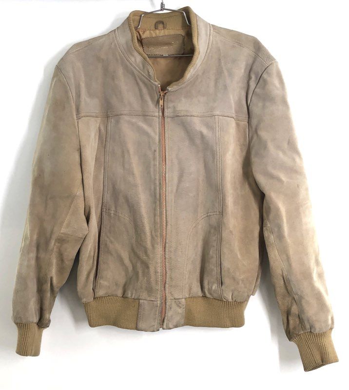 Vintage 80s Deerskin Trading Post Men's Tan Suede Leather Bomber Jacket Sz 42
