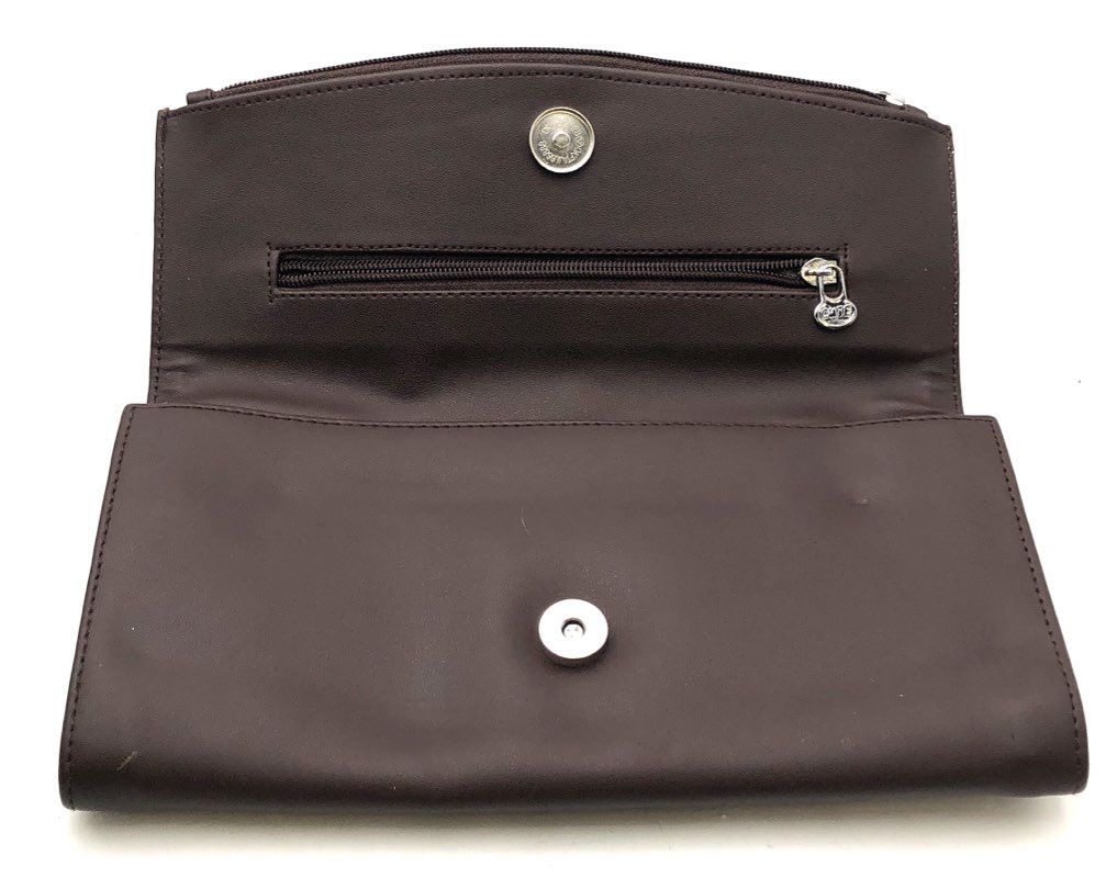 Cute Brown Faux Leather Continental Tri-Fold Wallet Multi-Pocket Zipper Purse