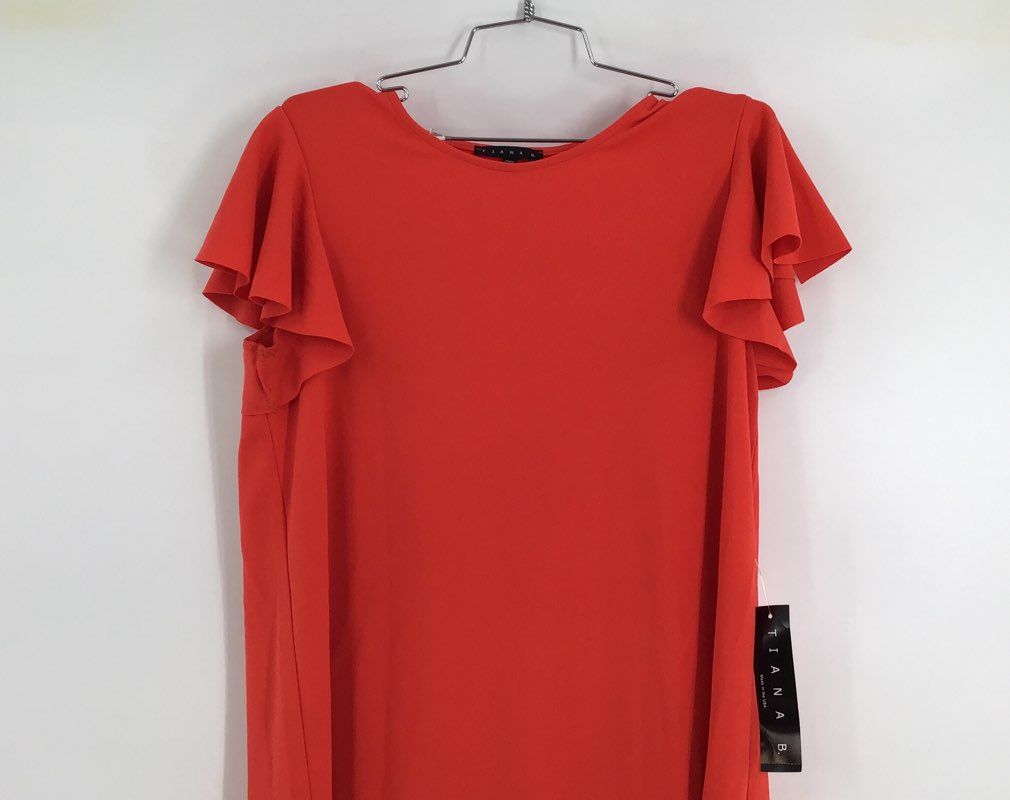 NWT Tiana B. Women&#39;s Orange Spring 2 Ruffle Sleeve Shift Dress - Size 12