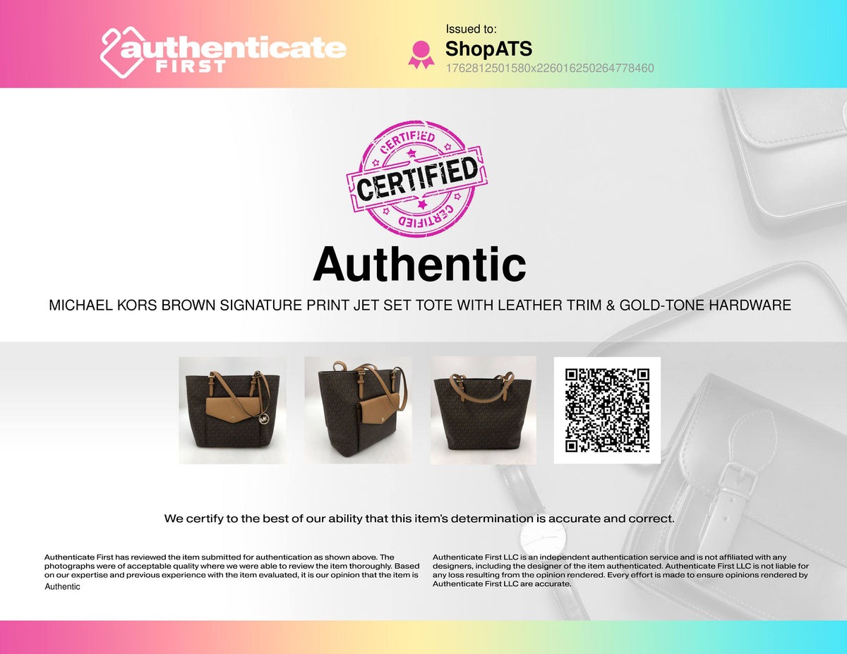 Michael Kors Jet Set Brown Signature Print Tote with Gold-Tone Accents (+COA)