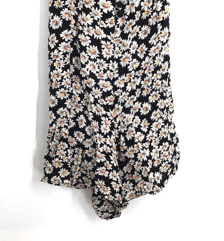 Topshop Women's Daisy Print Romper Black Lace Trim Strappy Button Front Sz 6
