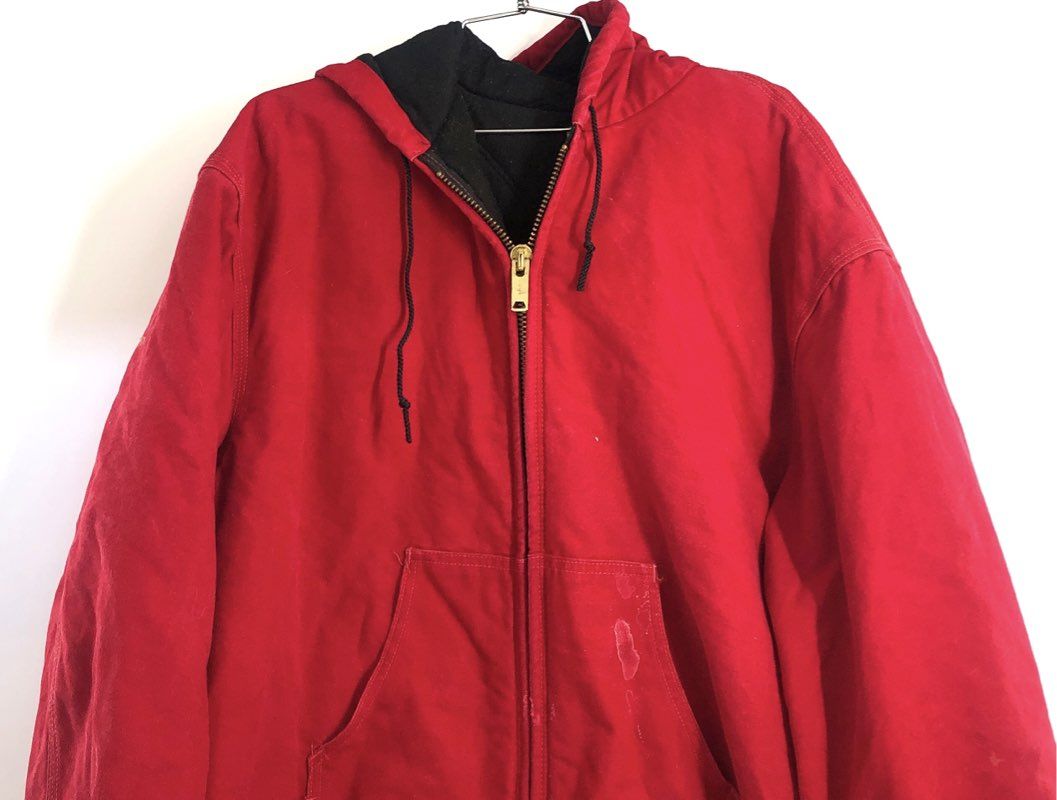 Vintage Carhartt Men's Red Hooded Duck Canvas Active Jacket Full Zip XXL