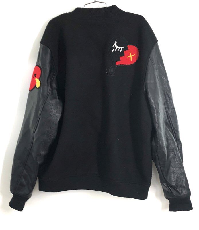 Roku Studio Men's Graphic Varsity Jacket Black Faux Leather Sleeve Sz 3XL