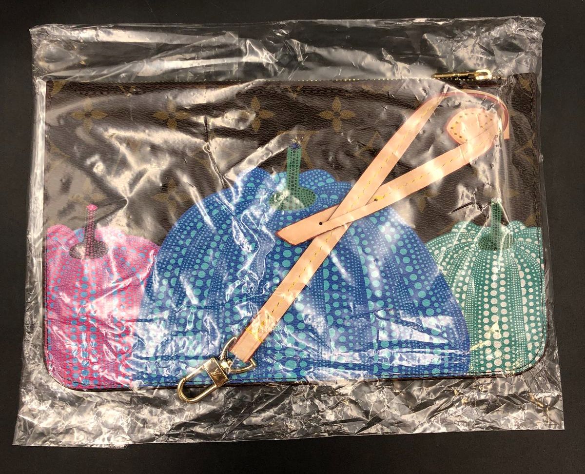 Louis Vuitton Inspired Brown LV Monogram & Multicolor Pumpkin Print Wristlet