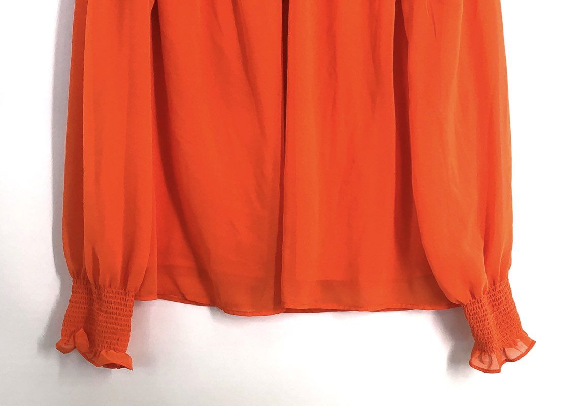 1.STATE Women's Orange Smocked Ruffle Mock Neck Long Sleeve Blouse Size M