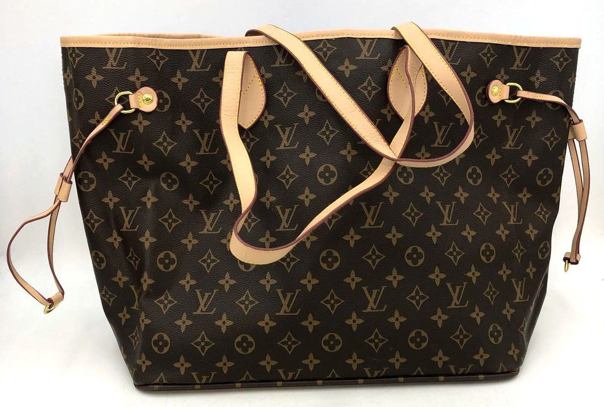 Louis Vuitton inspired Brown Monogram Neverfull MM Tote Bag with Removable Pouch