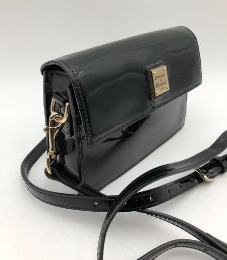 Dooney & Bourke Black Patent Leather Ashton Crossbody Bag Gold Hardware COA