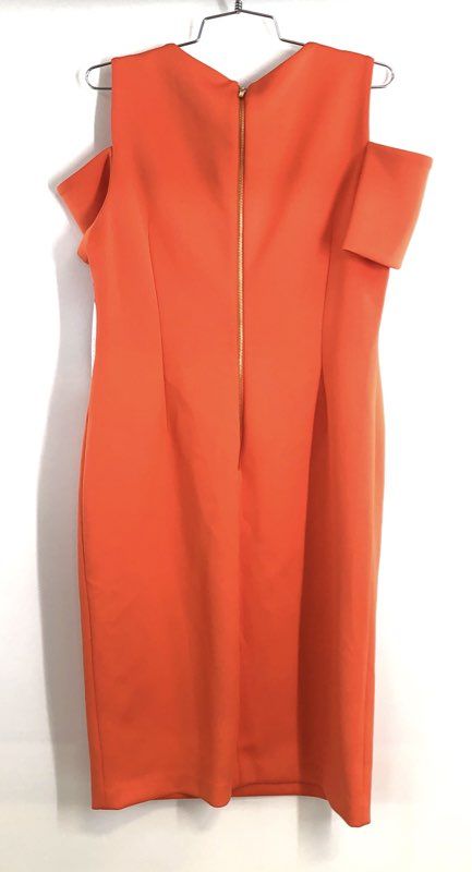 Calvin Klein Women's Orange Cold Shoulder Sheath Zip Back Dress Sz 14 NWT