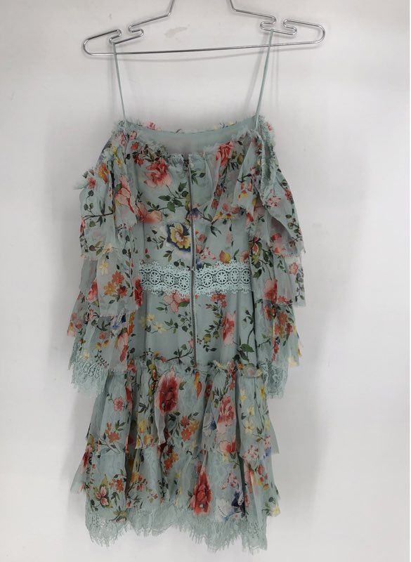 NWT alice + olivia Women's Clyde Floral Tiered Ruffle Lace Mini Dress Sz 4