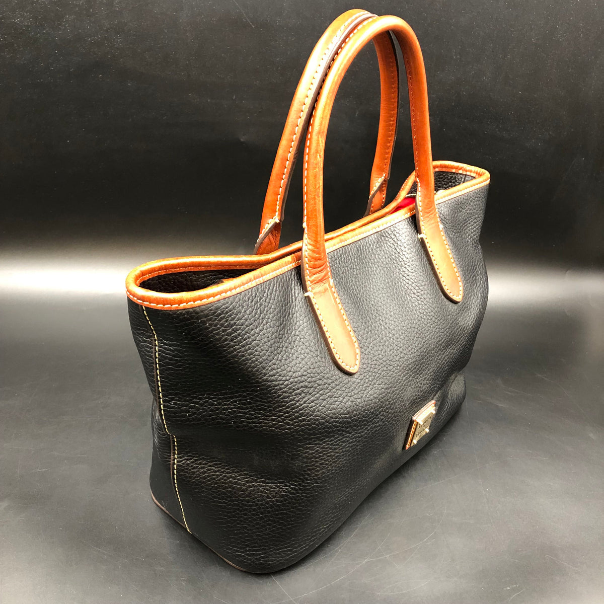 Dooney & Bourke Black Pebbled Leather Madeline Satchel Bag Gold Hardware COA