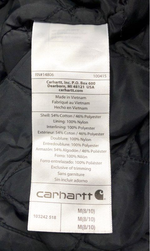Carhartt Girls' Redwood Jacket Deep Wine Quilted Lined Hooded Canvas Sz M 8/10
